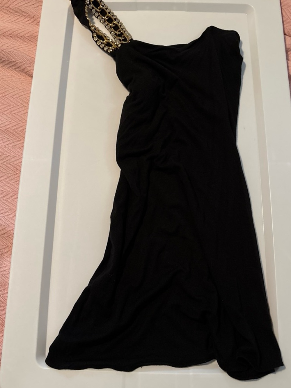 Sky Black One-Shoulder Dress with Gold Chain Strap - Picture 5 of 5